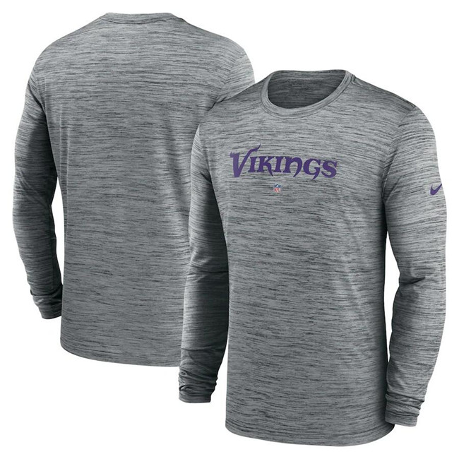 Men's Minnesota Vikings Grey Sideline Team Velocity Performance Long Sleeve T-Shirt
